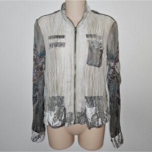 Cativa Mixed Media Zip Jacket Lace Graphic Print